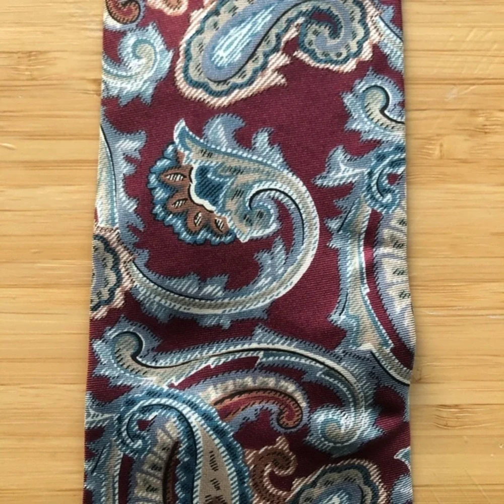 DIOR Silk Tie In Dark Red & Paisley Blue